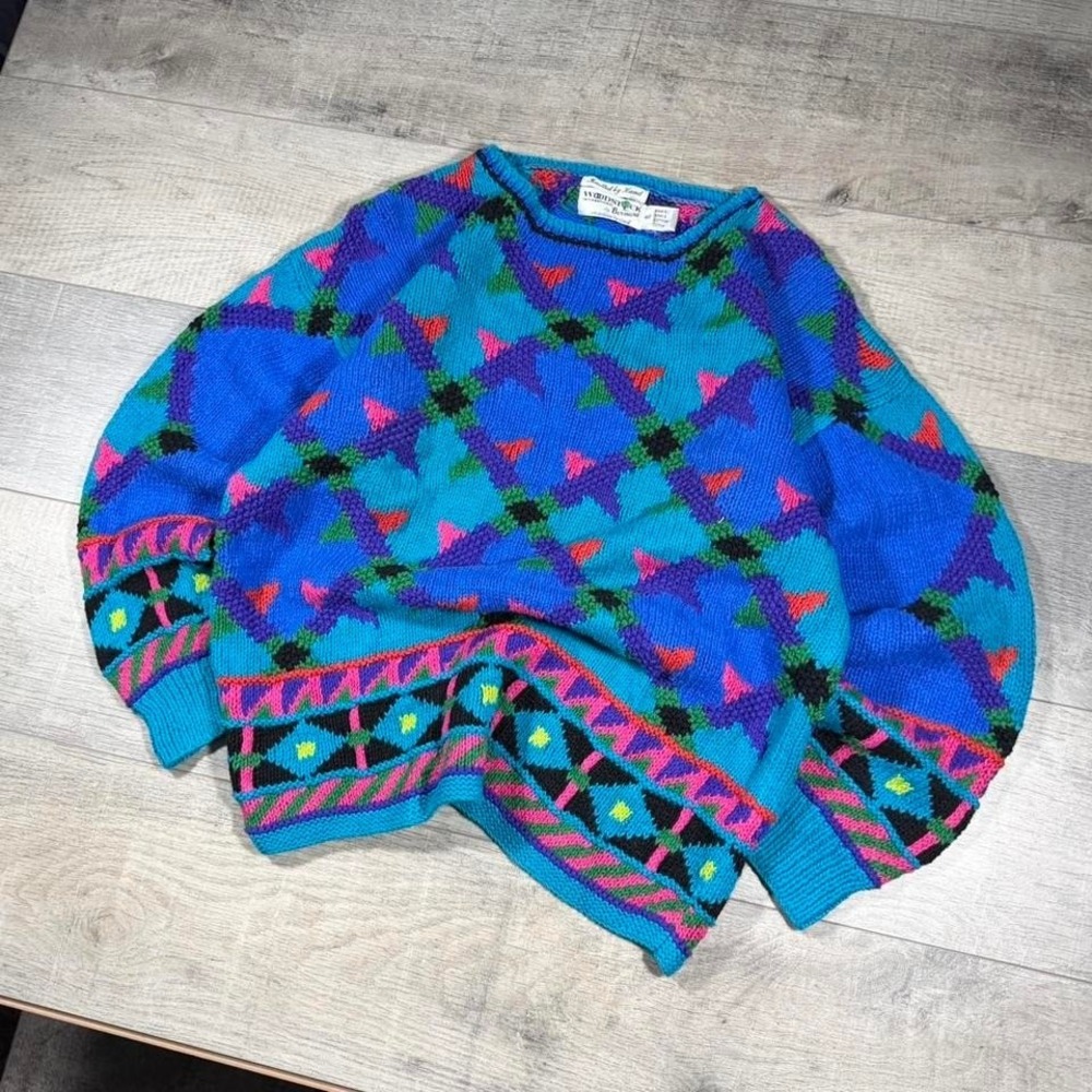 90s colorful knit sweaters cool design size measures women's L